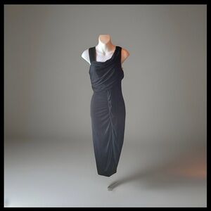 New Sisley Size Small Black Asymmetrical Ruched Dress
